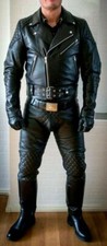 Men's Real Leather Pants Double Zip Schwarz Jeans Trousers Interest BLUF Cuir  picture