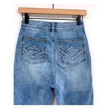 Faherty Jeans Womens 24 Blue Criss Cross Back Pockets Straight Leg High Rise picture