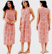 J Jill Love Linen Paisley V Neck Sleeveless Midi Dress Orange Pink Blue Size S picture