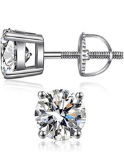 Solid 925 Sterling Silver Screw Back Studs Earrings 6MM Cubic Zirconia picture