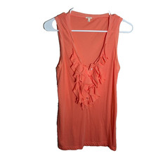 J Crew Tank Top Women's Medium Orange Ruffle Sleeveless Lightweight Shirt Blouse picture