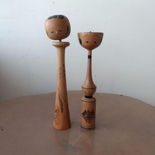 Kokeshi Pair Retro Japanese Wooden Folk Toy Doll Vintage Collection Set of 2 picture