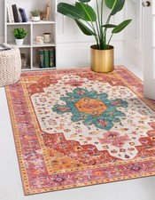 Moynesa Ultra-Thin Washable Vintage Area Rug - 5x7 Large Bedroom Boho Non-Sli... picture