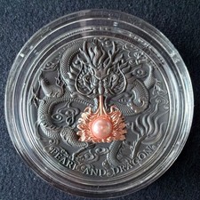 Mint XXI 2024 Niue $5 Pink Pearl and Dragon 2oz Silver .999 Antique COA 57/500 picture