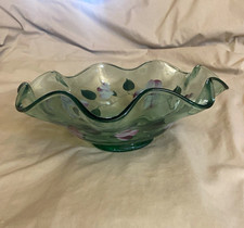 Vintage Fenton Sea Mist Green  Ruffled Bowl Hand Painted Artist Signed picture