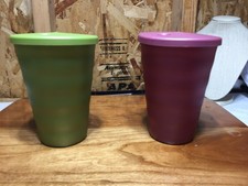 Set 2 Tupperware Impressions Tumblers Textured Rigid Bodies Matching Lids Seals picture