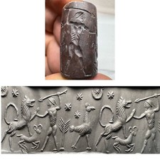 Roman  Old King & Lion attack   Jasper Stone Hunting Scene Intaglio Seal Bead picture