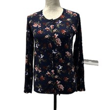 NWT Philosophy Navy Floral Long Sleeve Lightweight Soft Button Sweater Small picture
