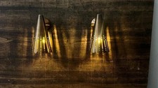Vintage Brass Cone Wall Sconce Pair Mid Century Modern Perforated Lamp Lights picture