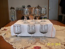 Fostoria Vgt Stemmed Platinum Trim With Smokey Gray Bowl 8 Claret Wine Glasses picture