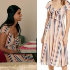NWT Leith Nordstrom Beige Tender Stripe Cut Out Front Tie Dress Size Medium picture