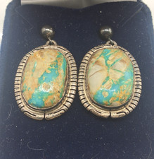 Navajo Nathaniel Johnson Sterling Royston Boulder Ribbon Turquoise Earrings 18g picture