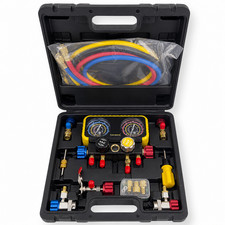 4-Way HVAC Manifold Gauge Set R22 R32 R134a R410a 5ft Hoses Tool Kit picture