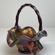 Fenton Glass Hand Painted Tuscan Charm Ruby Amberina Stretch Carnival Basket picture