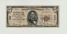 1929 National Currency $5 US Bank Note Corn Exchange National Bank Philadelphia picture