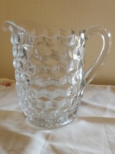 FOSTORIA Vintage American Clear Pitcher Pressed Glass Heavy -USA Cube Sparkle 7” picture