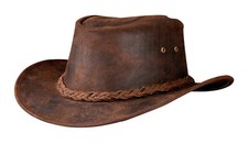 Men and Women Brown Genuine Leather Cowboy Western Hat picture