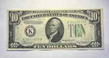 1934 TEN DOLLAR DALLAS TEXAS DISTRICT (K) LIME GREEN SEAL CRISP UNCIRCULATED picture