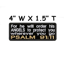 Psalm 91:11 Patch Embroidered Iron-on Applique Bible Verse Love Jesus God Faith picture