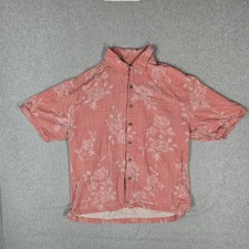Jamaica Jaxx Men Button Up Shirt L/G Pink Silk Shirt Floral Hawaiian Shirt picture