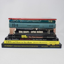 Vintage UFO Research and Information Lot of 8 (Flying Saucers, Aliens, HC, PB) picture