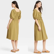 NEW Universal Thread women's SMALL Tribeca Green Puff Sleeve Midi Dress Pullover picture