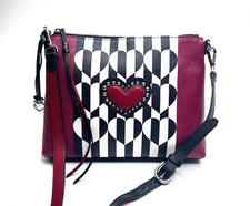 BRIGHTON Love Me Do Leather Crossbody Black/Red Lightweight Studs picture