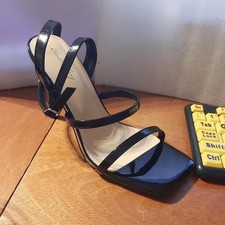 Elisabet Tang Women PU Triple Straps High Heel Sandals Size 9 picture
