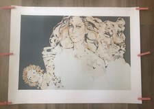Vintage Isabel Diaz Marcial Mixed Doubles Lithograph Unsigned Unframed 19.5x26” picture