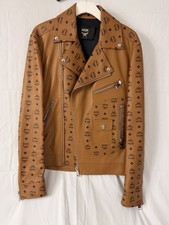 Rare MCM Biker Jacket Leather Cognac Authentic Visetos Monogram picture