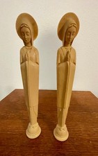 Pair Vintage Mid Century Modern Resin Praying Mary Madonna Statues Italy Look picture