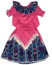 Vintage Handmade Square Dance Outfit 2PC Large Pink Aztec Southwestern Fringe  picture