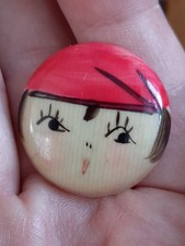 Antique 1920s Hand-painted Celluloid Flapper Girl Pin or Button Top 1 1/8