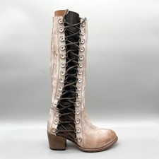 Freebird by Steven Womens 9 Chapelle Side Lace Tall Boots Cream Tan Leather Boho picture
