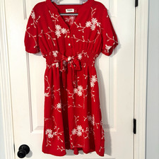 Anthropologie Kindred Red & White Floral Embroidered V-Neck Dress (Sz M) picture