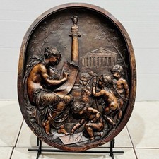 Jean Baptiste Germain 1869 16” Allegory Of The Arts 3D Relief Spelter Medallion picture