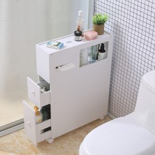 Slim Bathroom Storage Cabinet Floor Standing Toilet White Narrow Cupboard Shelf picture