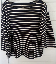 L.L. Bean Blue White Striped Shirt Top-Boat Neck-Short Sleeve-100% Cotton Reg q2 picture