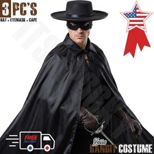 Mexican Zorro Bandit Black Costume Set Bandit Hat Eyemask & Cape Halloween Set picture