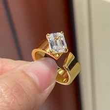 Unique 4.00 Carat Emerald Cut Lab Grown Diamond Engagement Ring 18K Yellow Gold picture