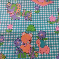 Vintage 1970s Novelty Childrens  Fabric Gingham Neon Baby Animals SOLD BTY picture