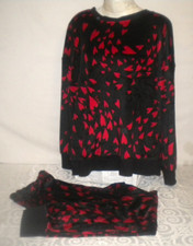 SIMPLY VERA WANG 2 PC PAJAMA SET SZ XL BLACK & RED HEARTS VELOUR BIN01 picture