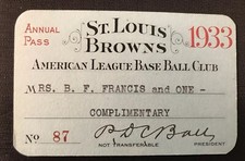 1933 Hank Greenberg First Hit Detroit Tigers St. Louis Browns Ticket  Pass MT⚾️ picture