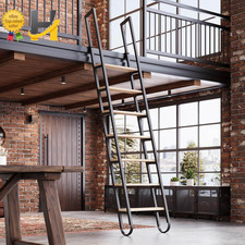 9.35FT Industrial Style Loft Ladder 7 Steps w/Steel Handrails & Solid Wood Steps picture