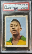 1958 EDITORA AQUARELA SOCCER #10 PELE ROOKIE BLUE NUMBER PSA AUTHENTIC ALTERED picture