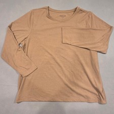 Coldwater Creek Women's 2X Long Sleeve Scoop Neck Top Tan White Speckled NWOT picture