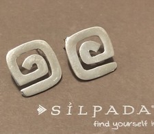 Silpada 925 Sterling Silver Geo Swirl Modern Maze Post Earrings P0388 picture