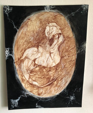 Original Surrealist Fetus Egg Painting Cosmic Womb Dark Art Acrylic Paper picture
