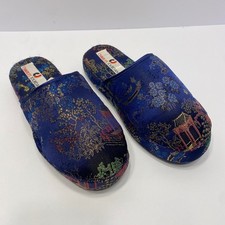 Charles Jourdan Slippers Womens Medium 7-8 Blue Brocade Excellent Oriental Scuff picture