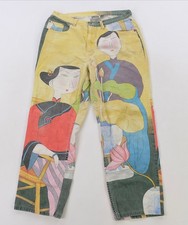 Rare VTG CHICO’S DESIGN Asian Lotus Figure Art All Over Print Denim Jeans 90s 2 picture